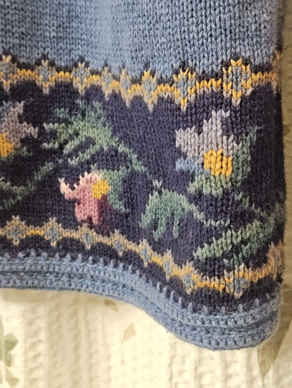 Coldwater Creek Vintage Blue Floral Knit Cardigan Sweater Medium Cottagecore - Picture 11 of 16